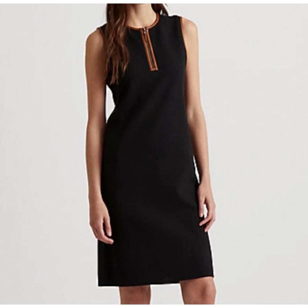 Lauren Ralph Lauren Womens XXL Sweater Dress Navy Vegan Leather Trim Heritage